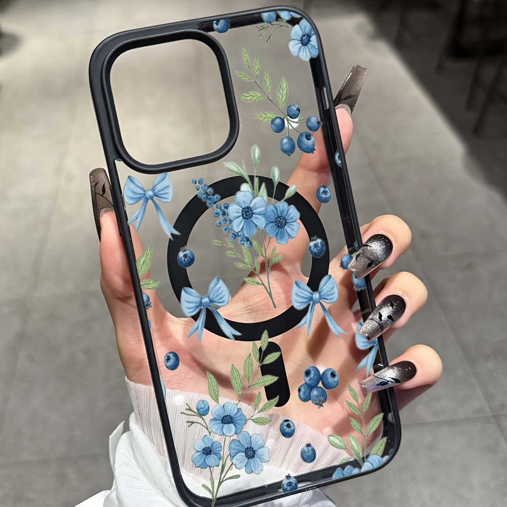 Phone Accessories Iphone - Coque transparente à motif floral bleu